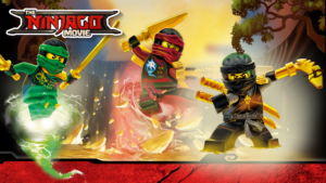 LEGO Ninjago movie game artwork featuring characters fighting